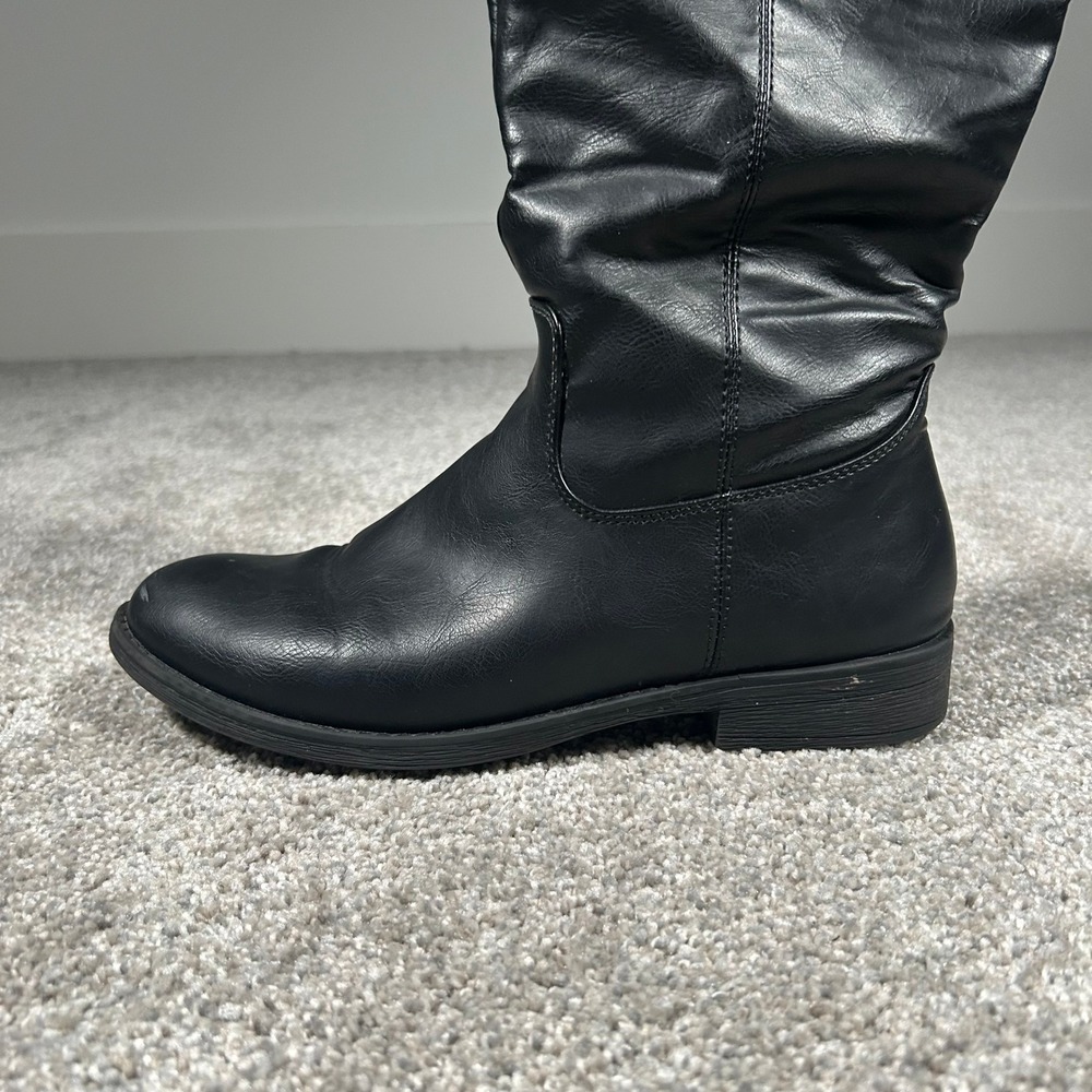 VEPOSE Black Faux Leather Slouchy Knee High Boots CJY956 Low Block Heel Size 9 - Picture 4 of 10